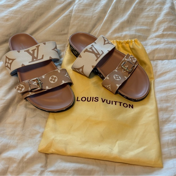 NEW Louis Vuitton Monogram Bom Dia Mule Sandals Beige White Size 40 (8.5-9.5) - Picture 1 of 5